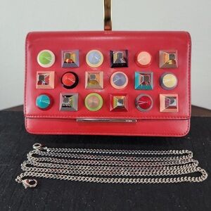 FENDI Vitello Liberty Studded Tube Wallet On Chain Fiamma Multicolor